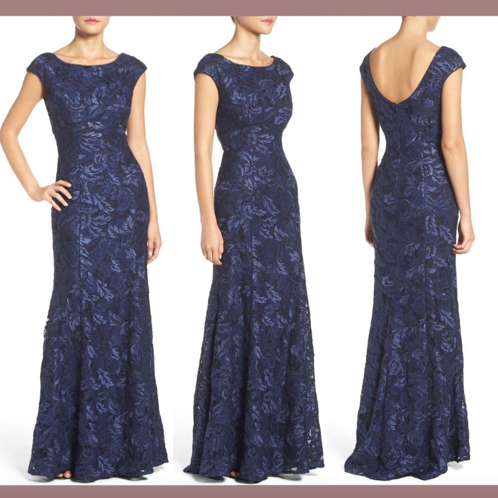 USED Xscape Embroidered Lace Mermaid‎ Gown in Blue [SZ 4 ] #Q97